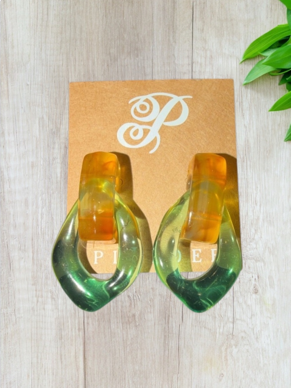 Plunder Amber and Green Resin
Drop Earrings